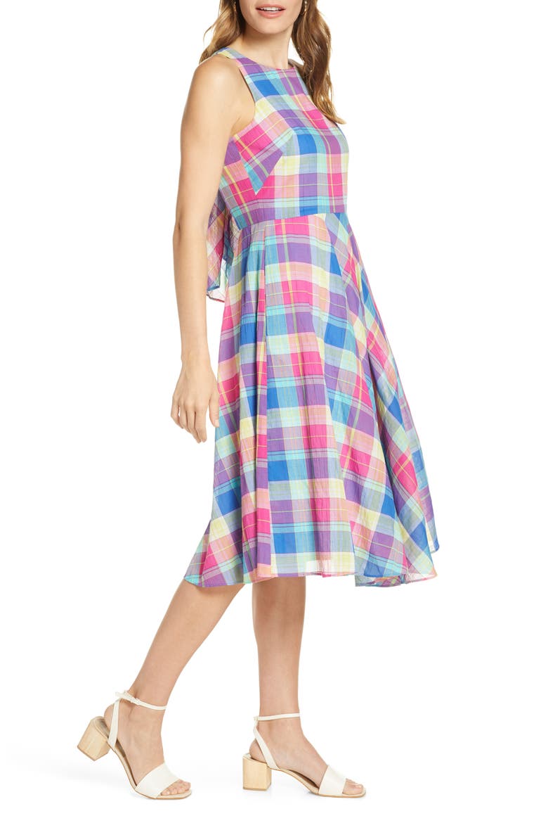 Madras Plaid Fit & Flare Dress, Alternate, color, MULTI