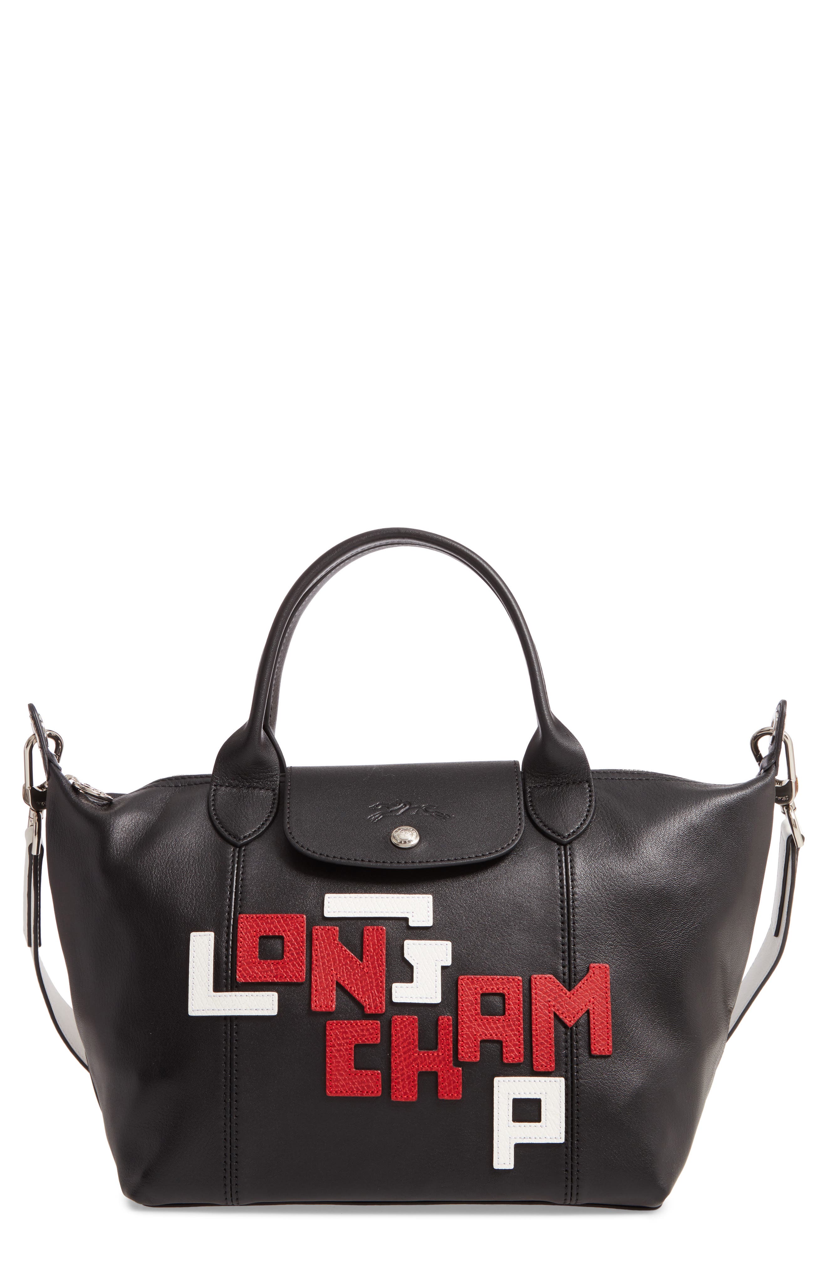 Longchamp Small Le Pliage Logo Leather Tote, Main, color, 