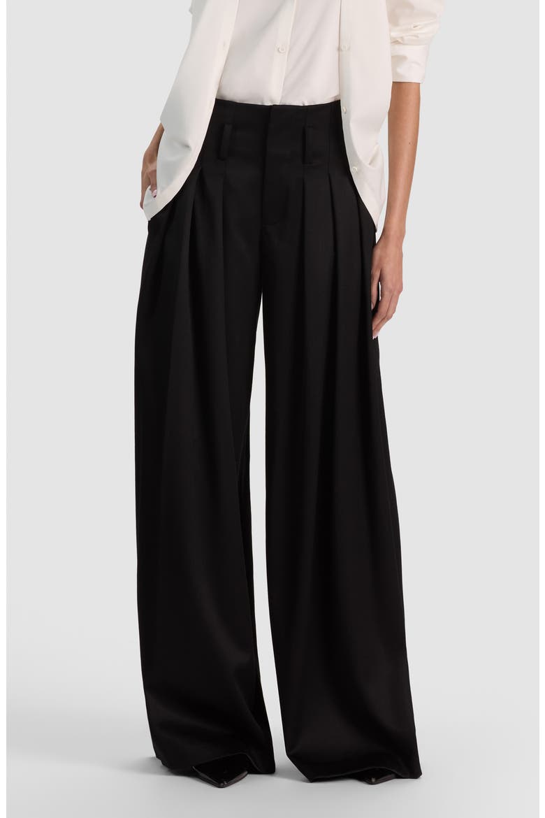 Benson Ultra High Waist Pleated Wide Leg Wool Blend Trousers, Alternate, color, BLACK