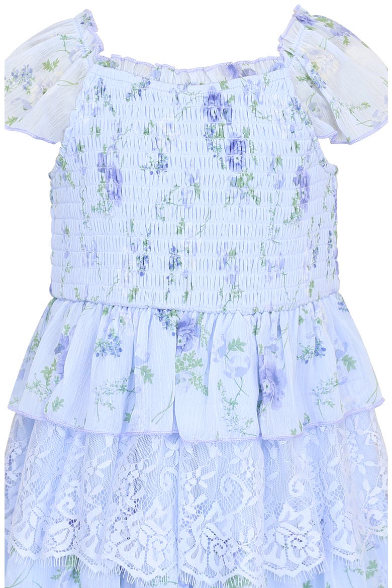 Kids' Floral Chiffon & Lace Tiered Dress, Alternate, color, BLUE