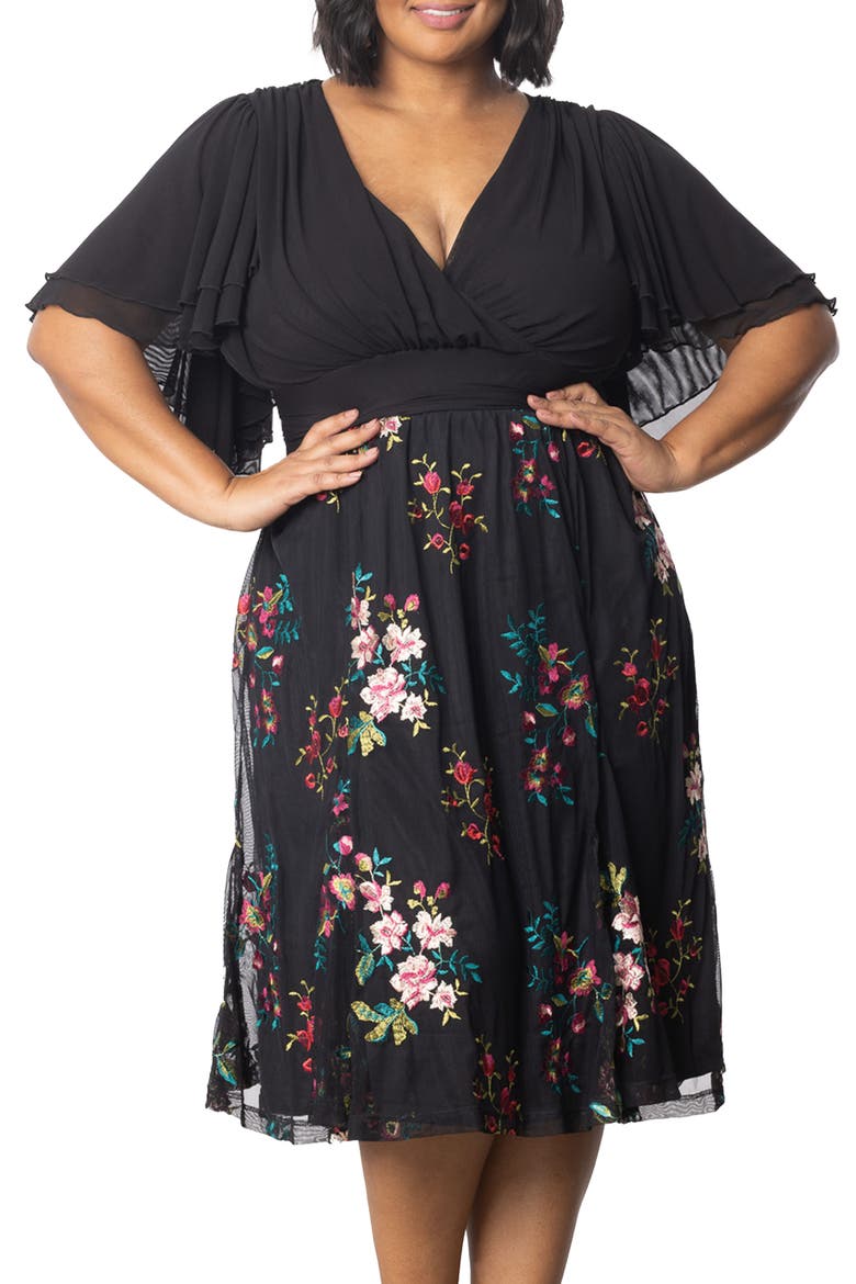 Lillian Embroidered Flutter Sleeve Cocktail Dress, Alternate, color, ONYX