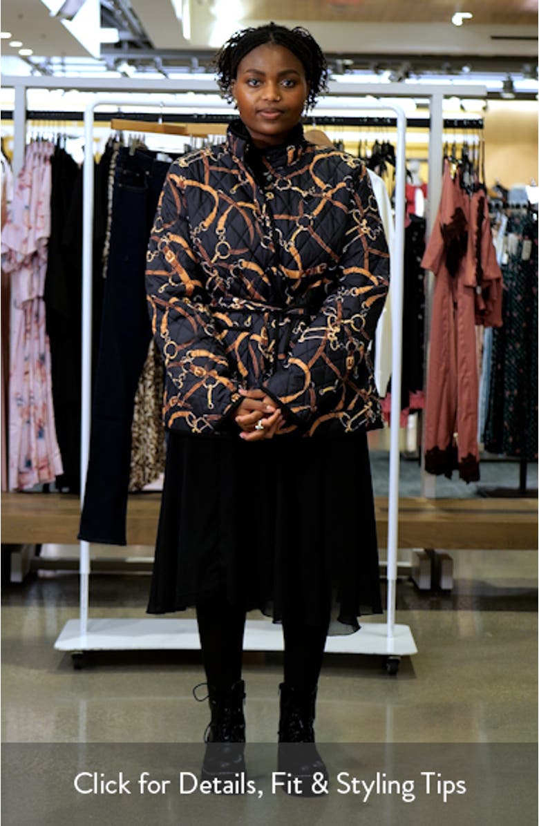 Print Belted Quilted Jacket, sales video thumbnail