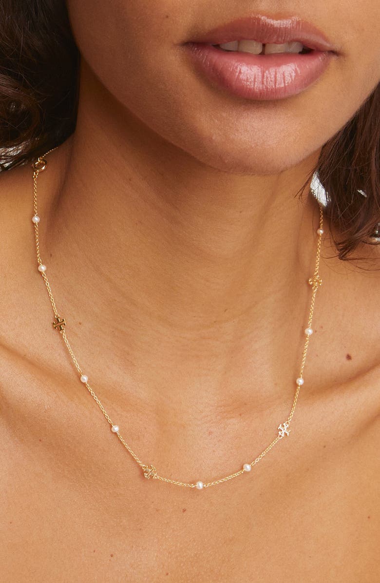 Tory Burch Delicate Moondance Pearl Necklace, Alternate, color, Tory Gold/ Pearl