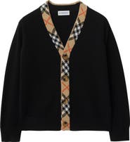 Burberry Check Trim Wool Cardigan
