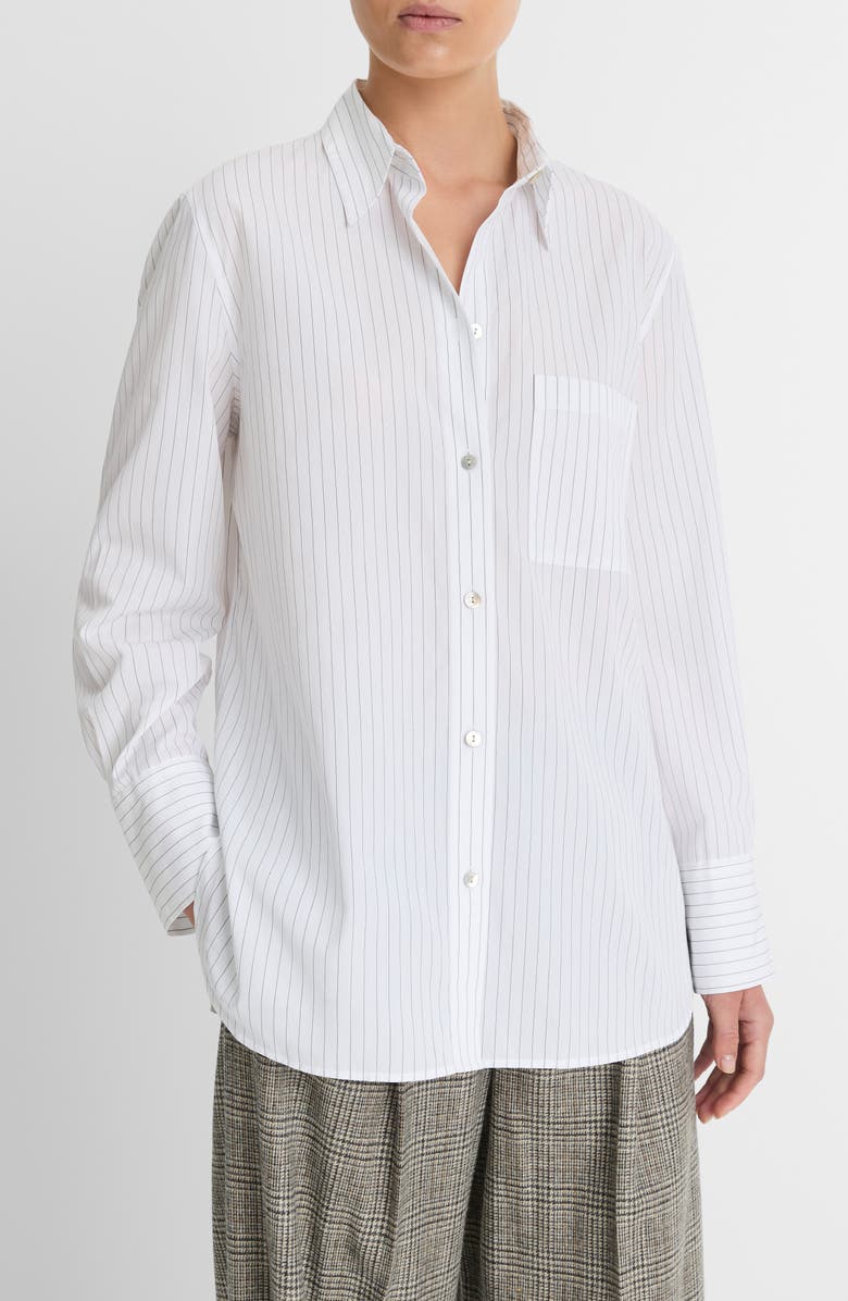 Vince Stripe Relaxed Cotton Button-Up Shirt, Alternate, color, Optic White/ Black
