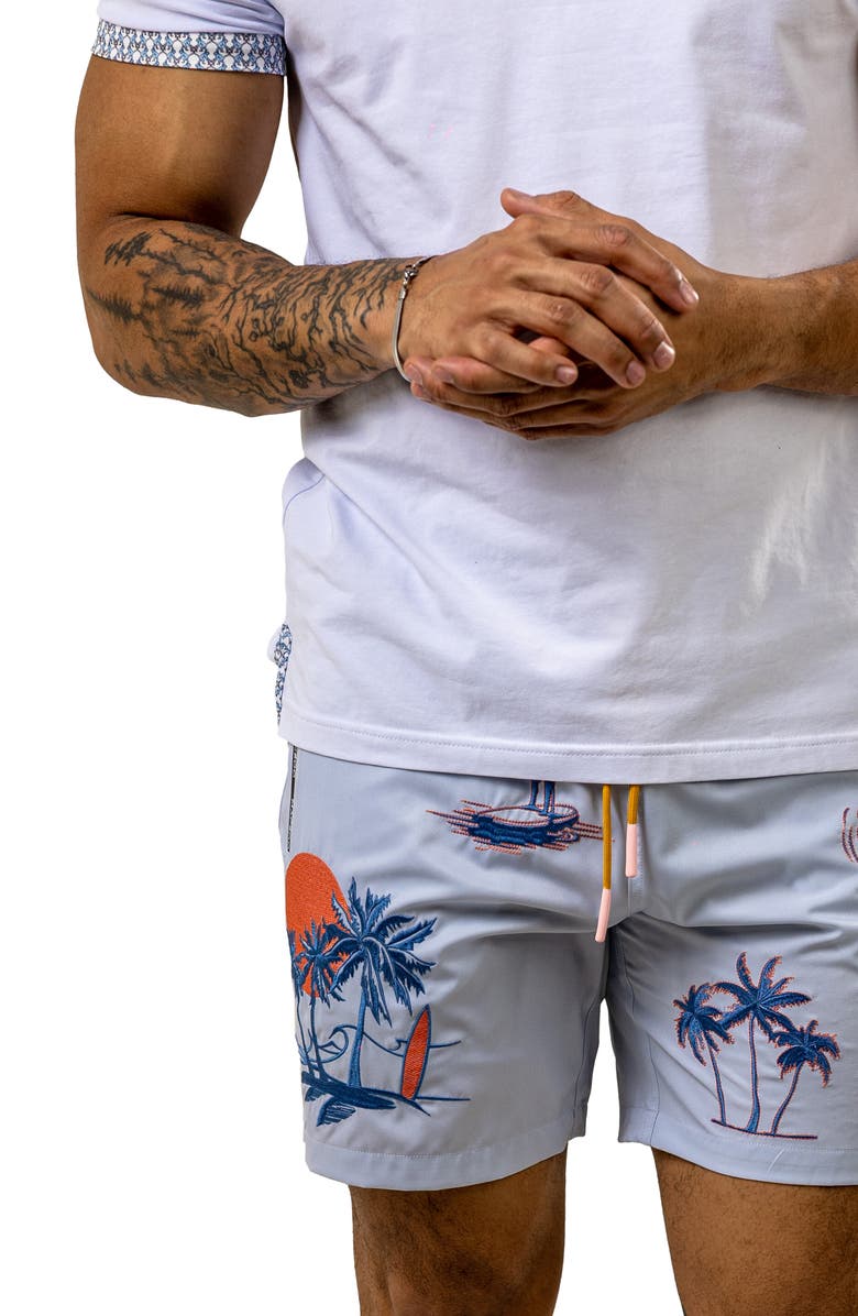 Maceoo Swim Marthyr Print Swim Trunks, Alternate, color, Blue