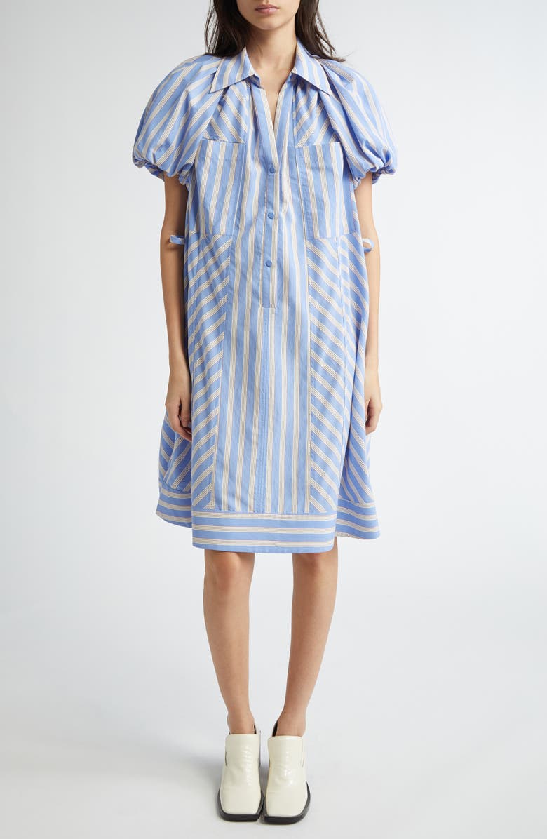 3.1 Phillip Lim Stripe Puff Sleeve Cotton Blend Shirtdress, Main, color, Oxford Blue Multi