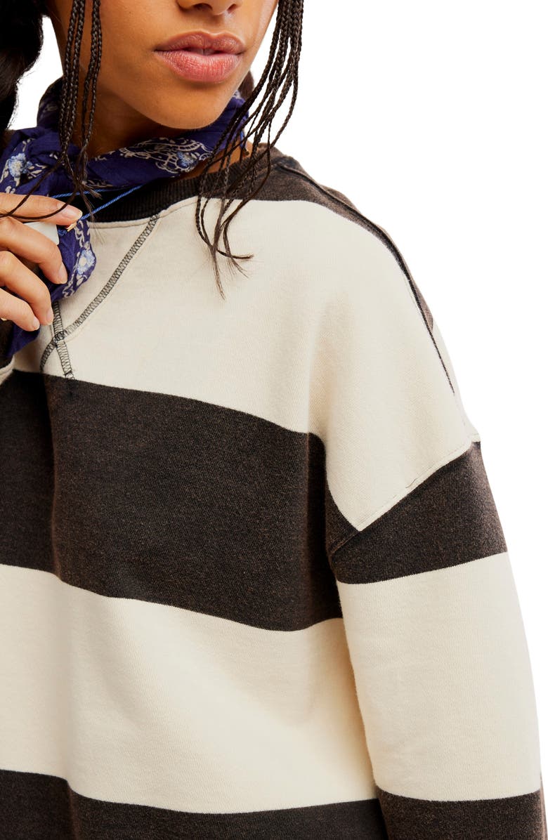 Free People Oversize Stripe Sweatshirt, Alternate, color, Black Combo