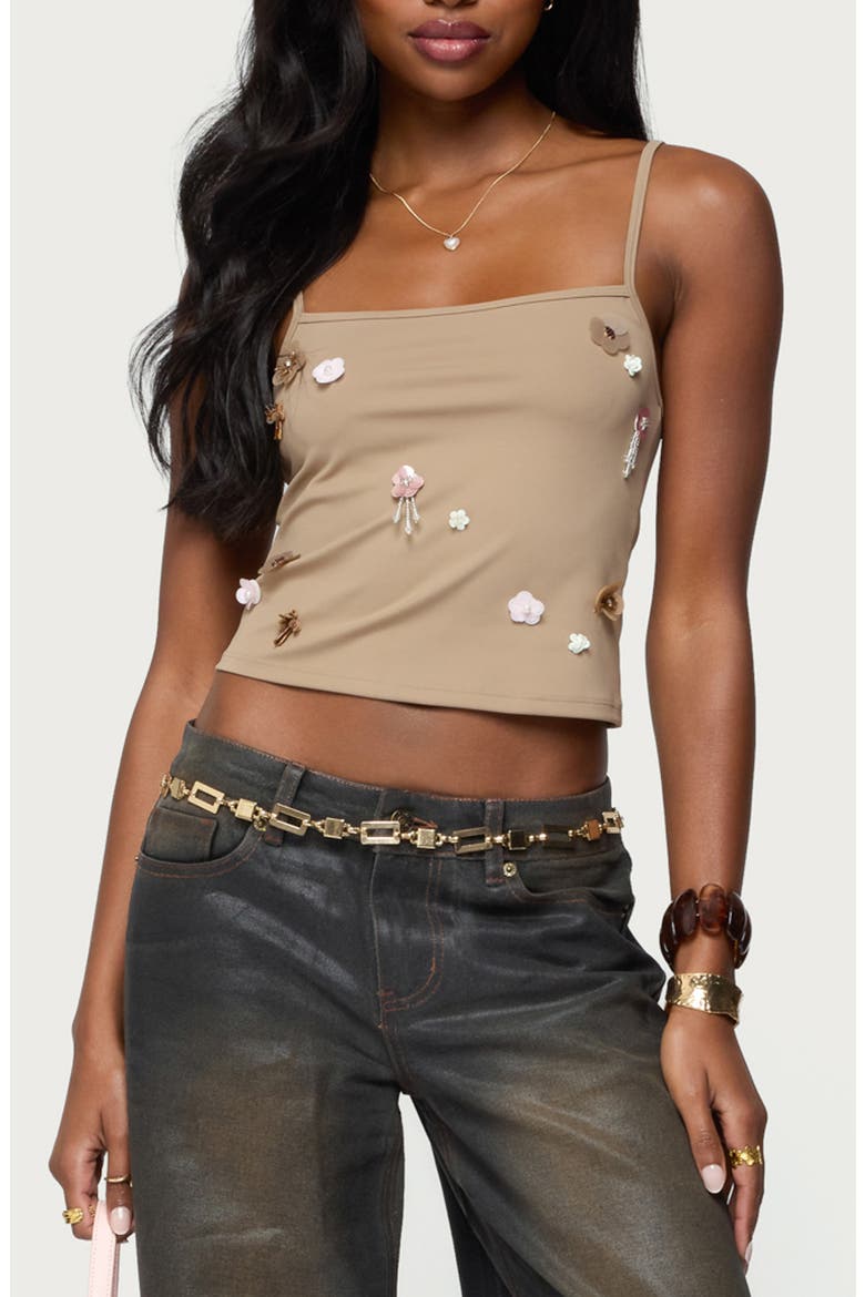 Malia Floral Appliqué Camisole, Alternate, color, BROWN