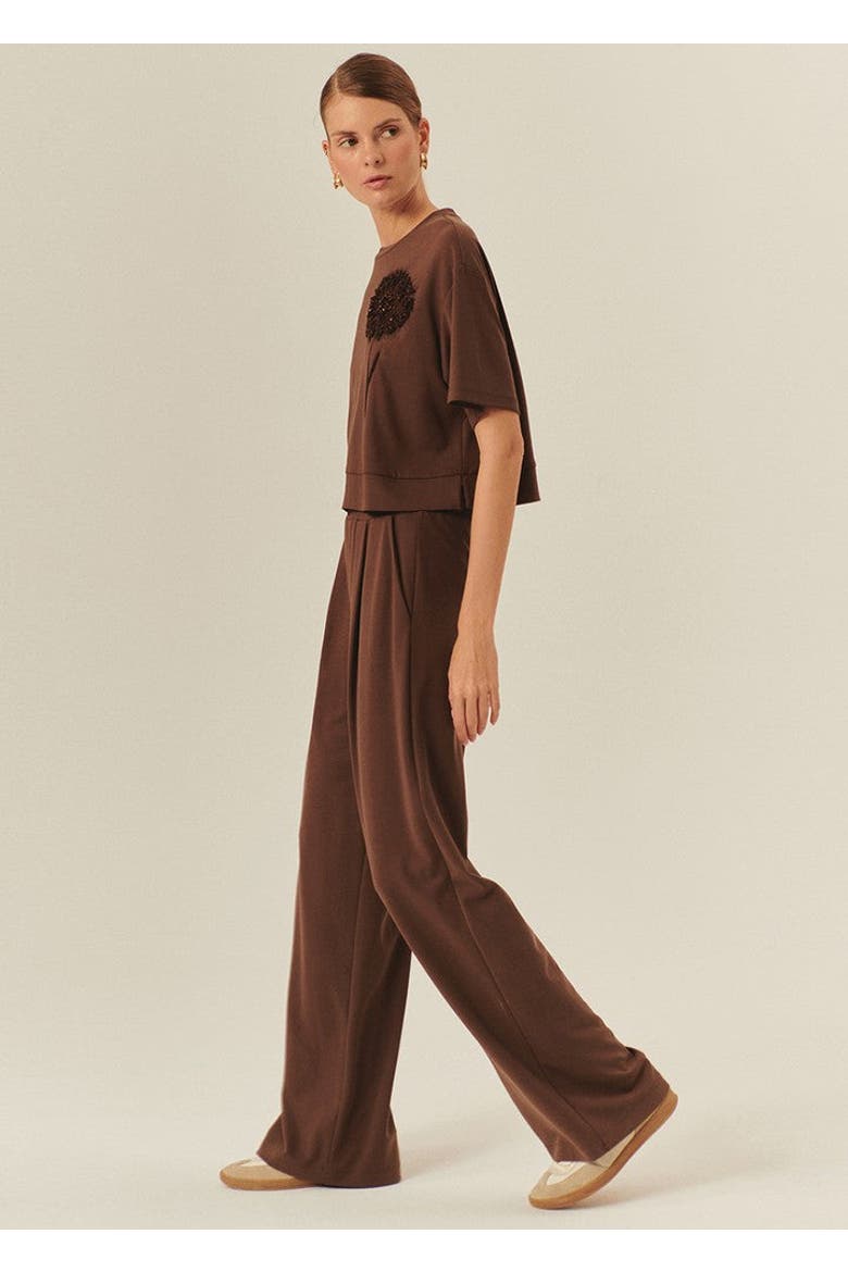 Kira Wide Leg Knit Pants, Alternate, color, BROWN