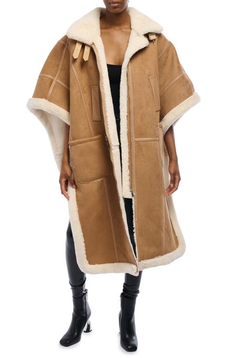 Faux Shearling Poncho Coat