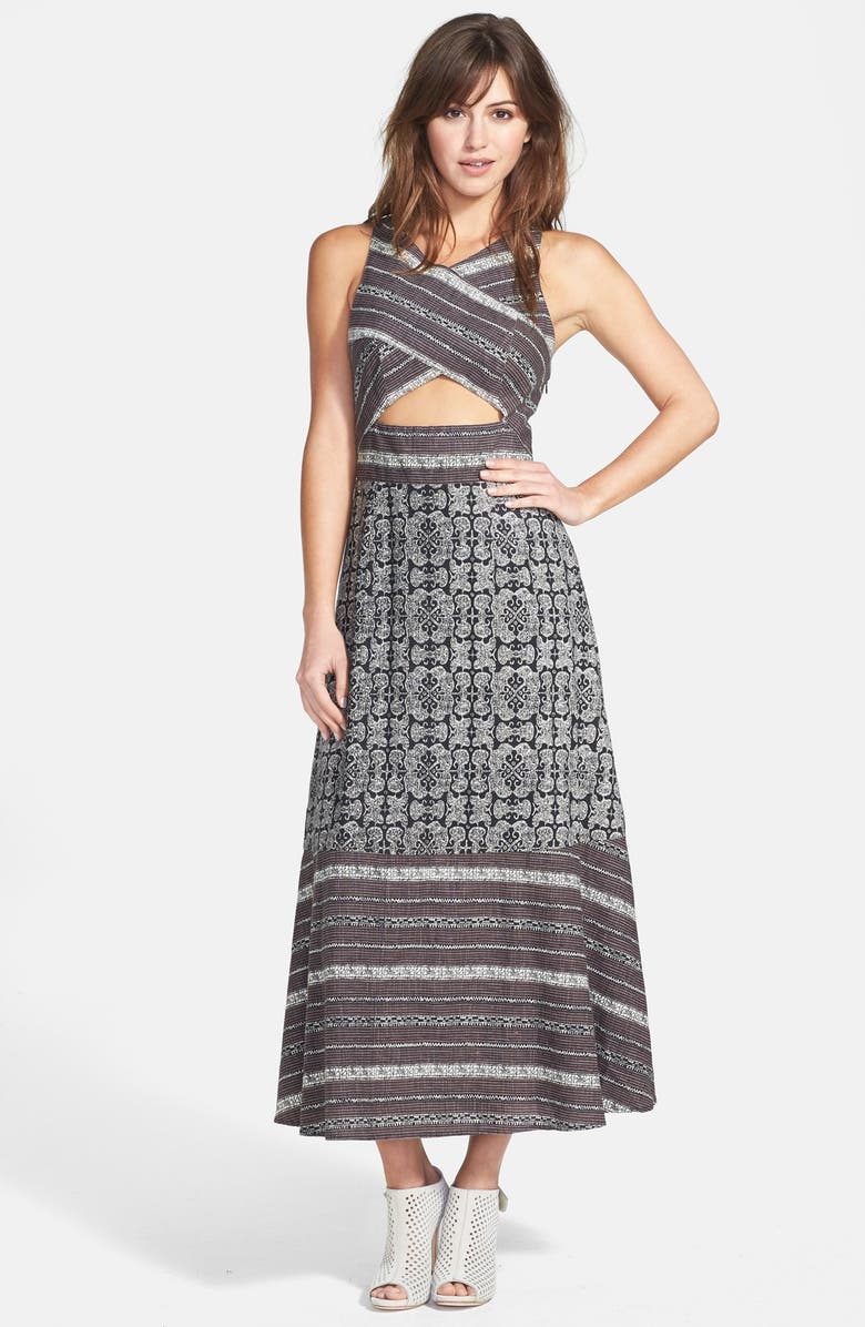 Free People 'Tribal Tale' Cutout Mixed Print Midi Dress, Main, color, 