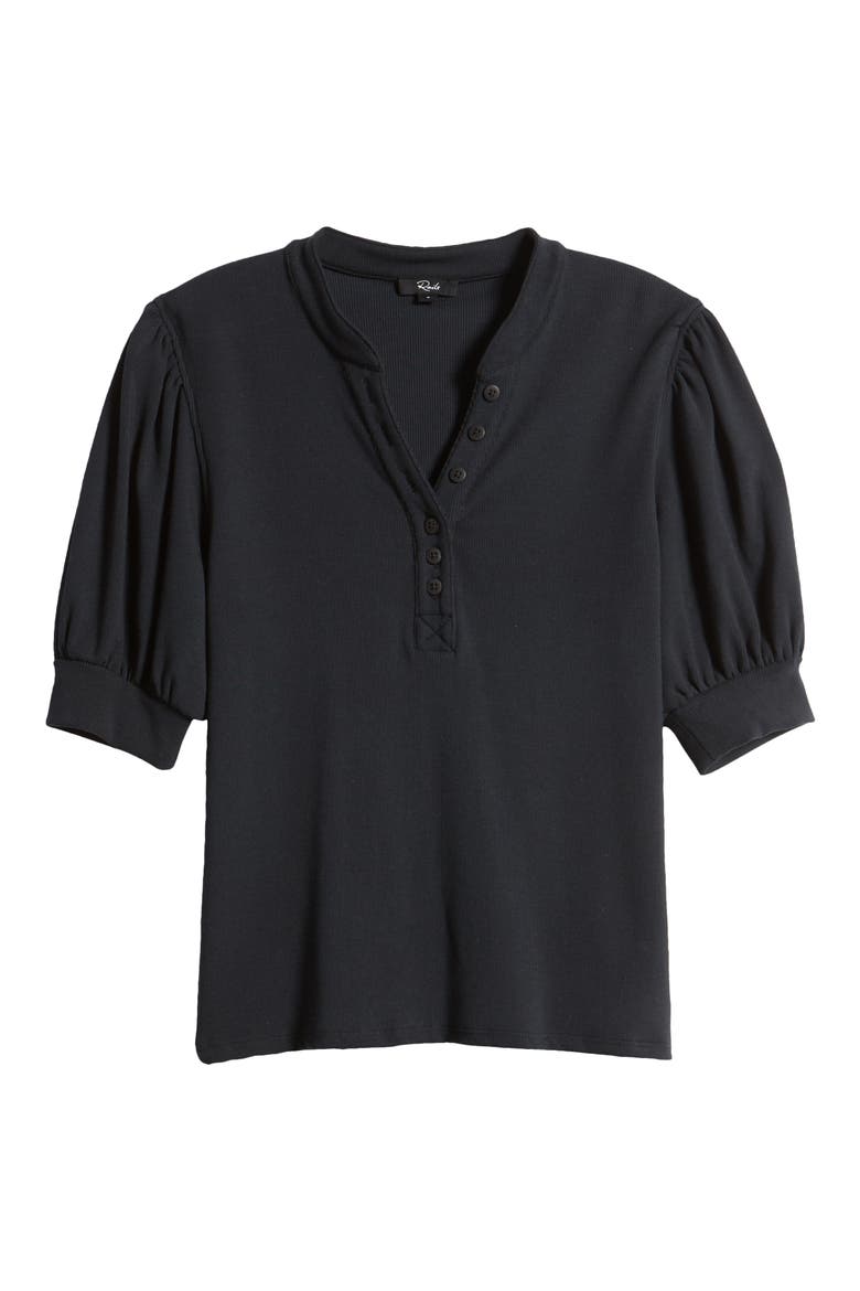 Jewel Puff Sleeve Cotton & Modal Top, Alternate, color, BLACK