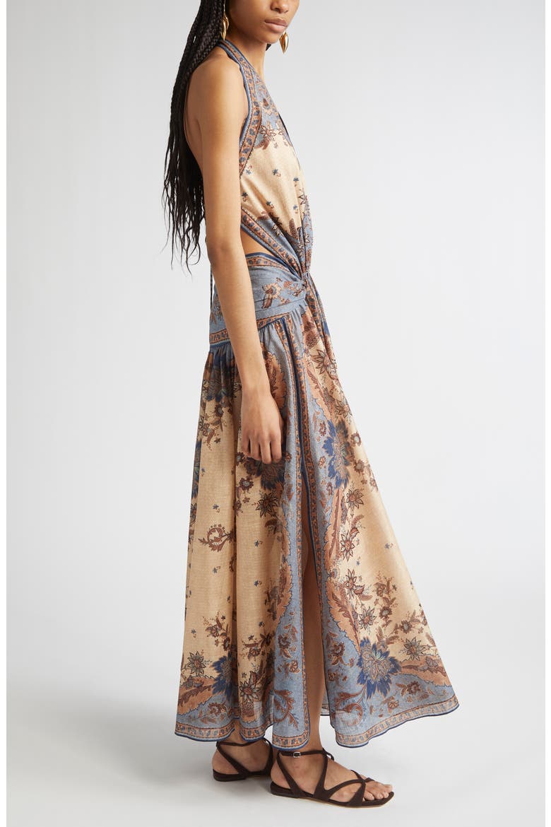 zimmermann ascension cotton halter maxi dress Zimmermann Ascension Plunge Halter Maxi Dress in Blue & Cream Indienne Floral