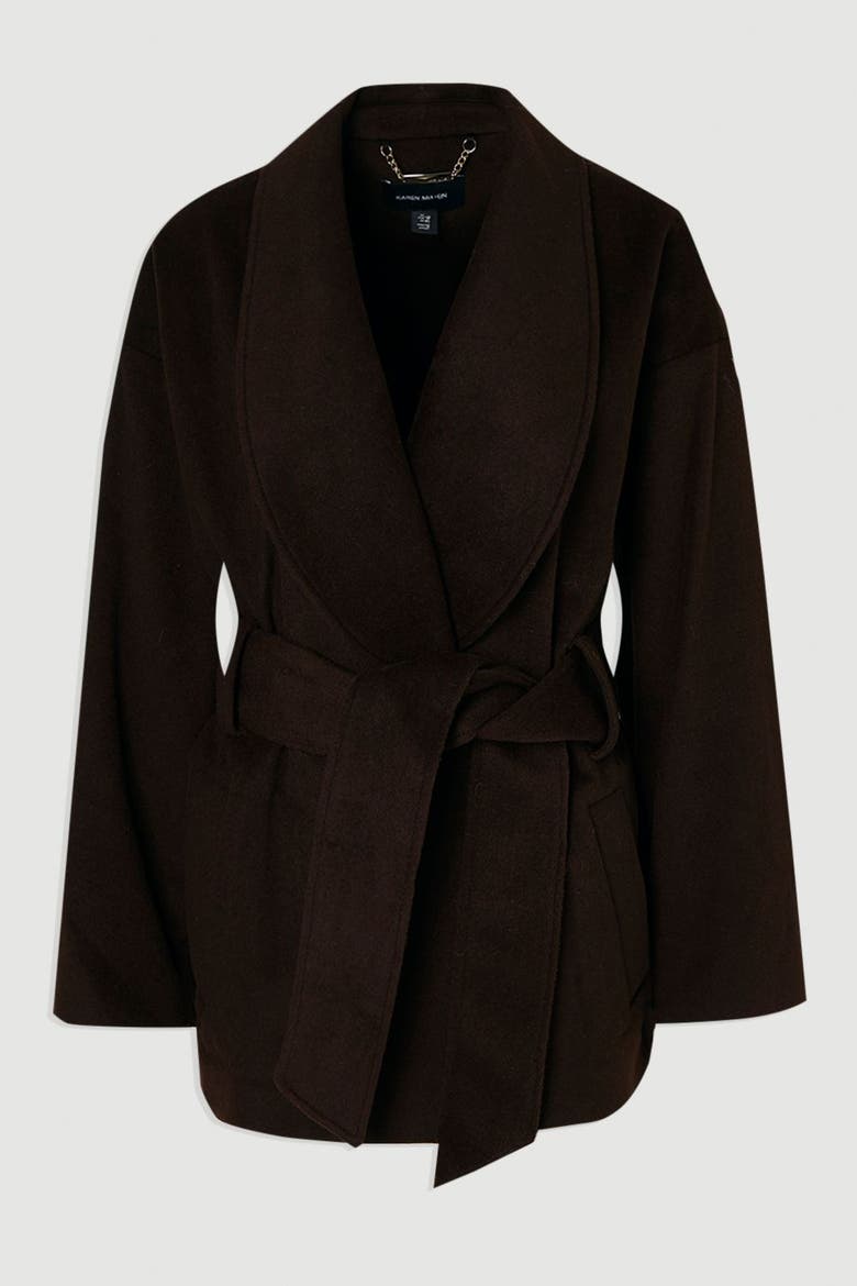 Brushed Wool Wrap Short Coat, Alternate, color, Chocolate