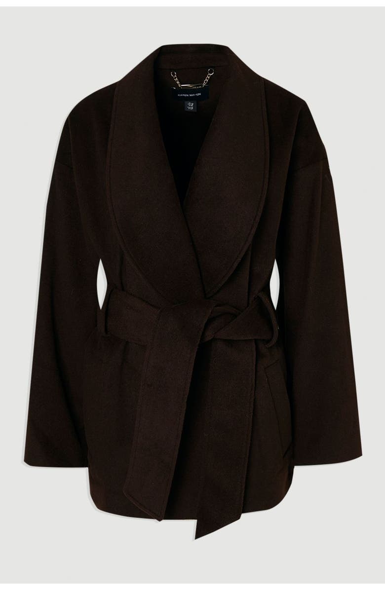 Karen Millen Brushed Wool Wrap Short Coat, Alternate, color, Chocolate