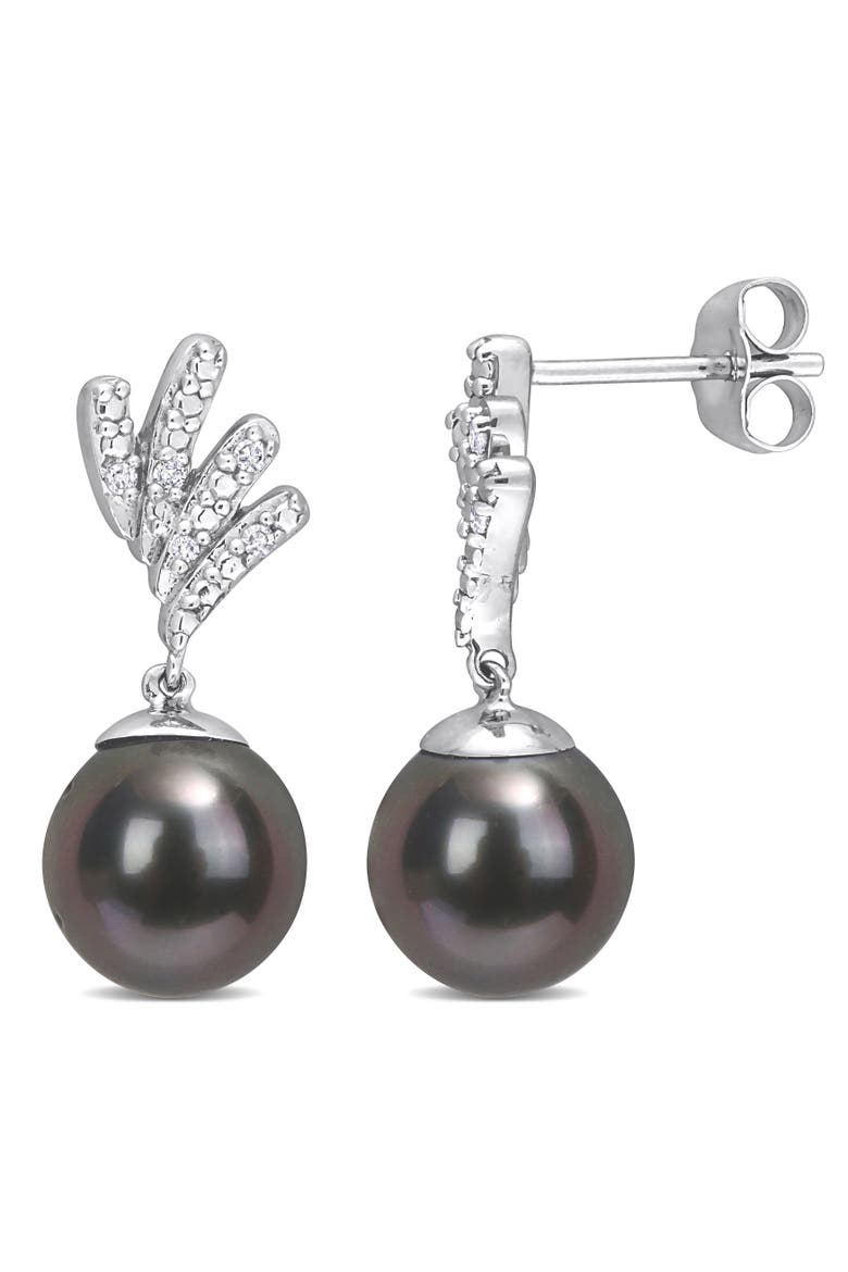 Tahitian Pearl & Diamond Drop Earrings 10k, Main, color, Tahitian Pearl
