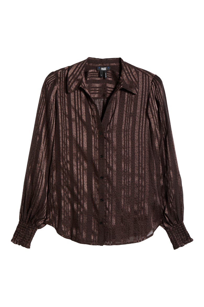 Kaitlin Stripe Balloon Sleeve Silk Button-Up Shirt, Alternate, color, CACAO