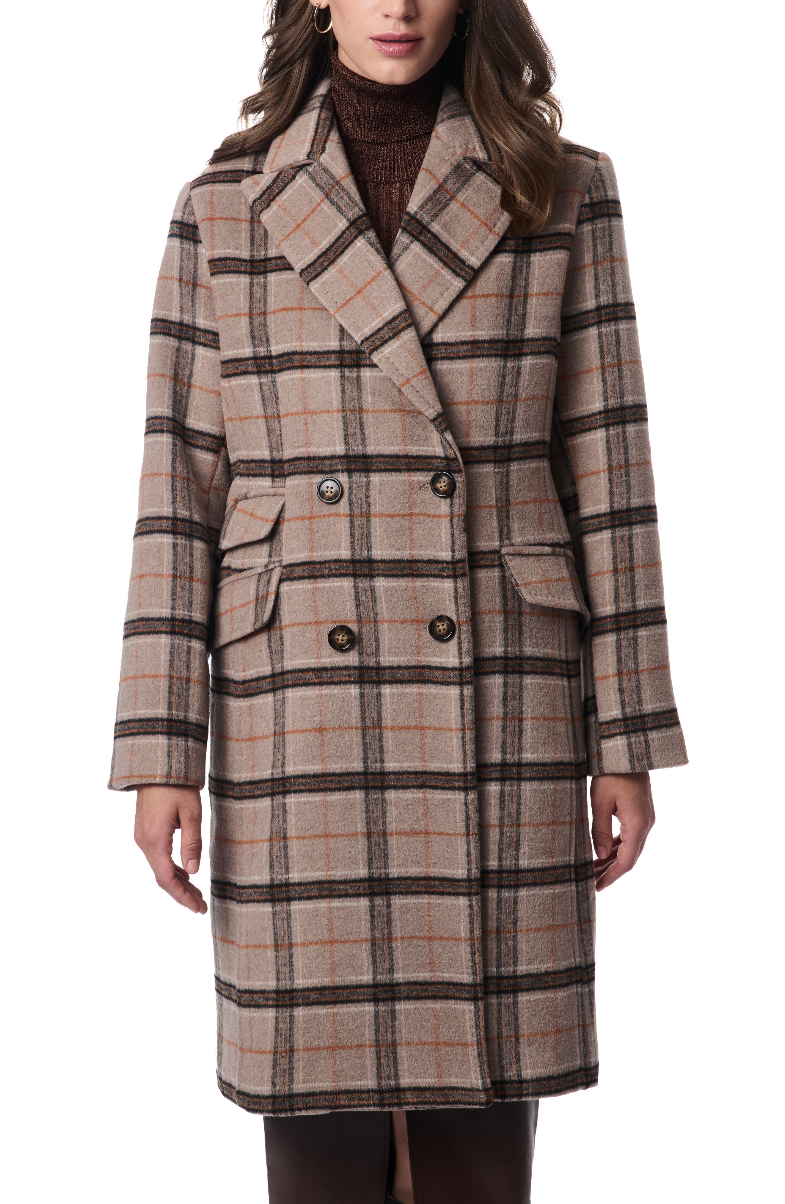 Bernardo Plaid Double Breasted Coat