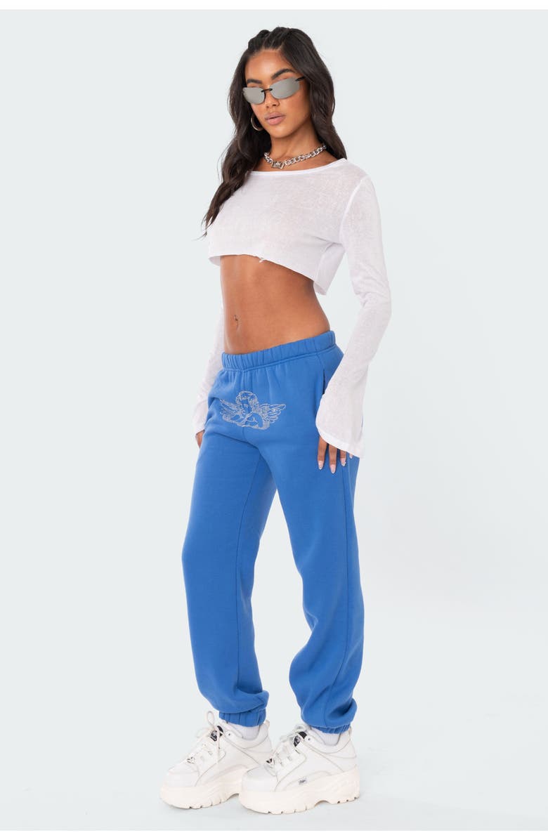 EDIKTED Angie Rhinestone Sweatpants, Alternate, color, Blue