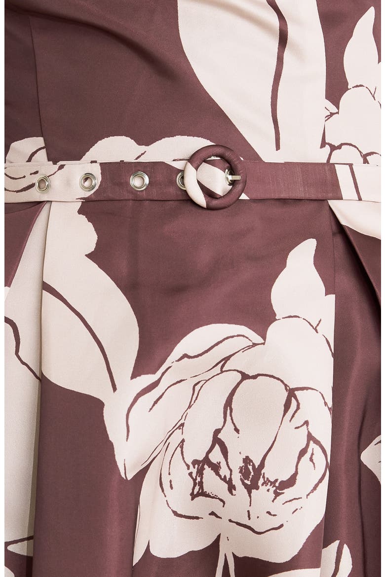 Print Strapless Midi Dress, Alternate, color, BURGUNDY