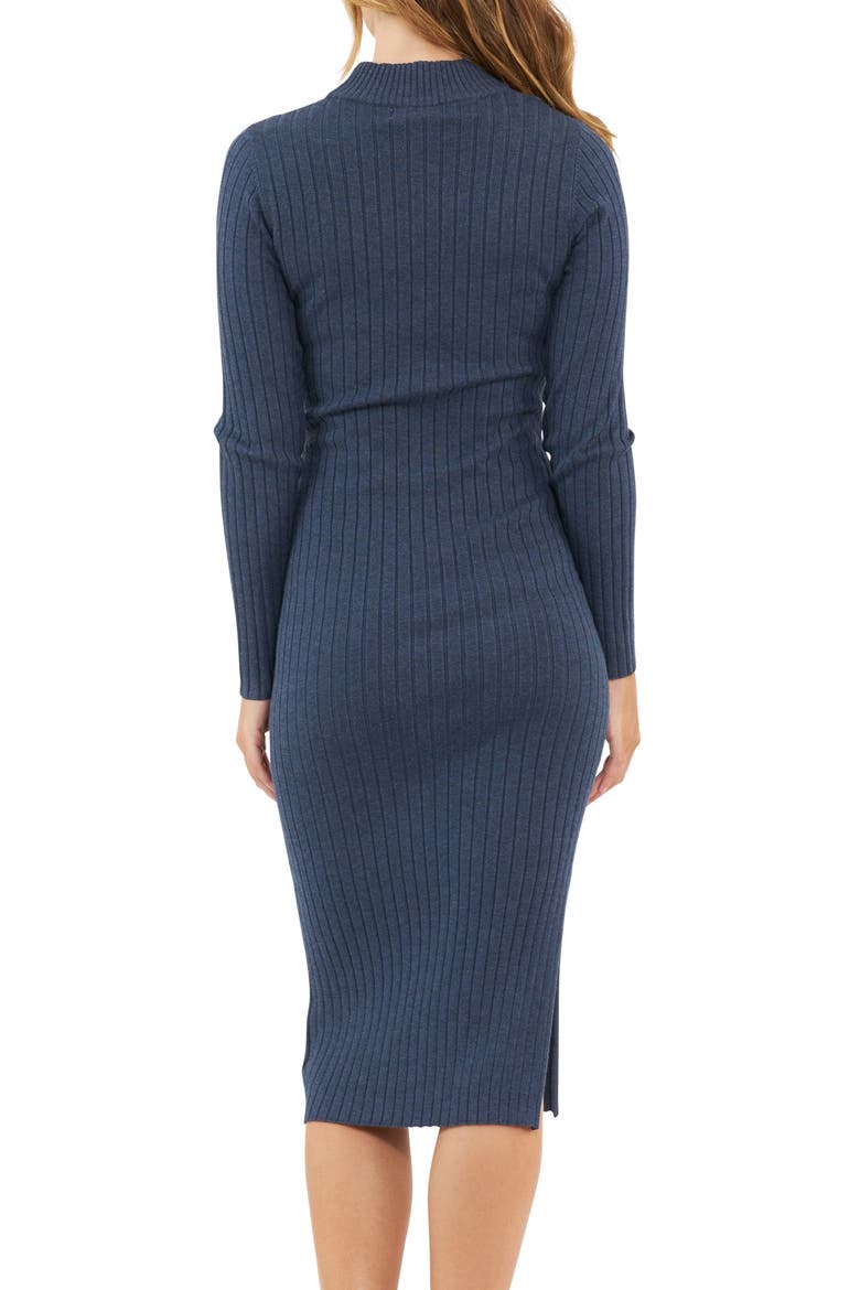 Nella Knit Ribbed Maternity and Nursing Midi Dress, Alternate, color, DENIM MARLE
