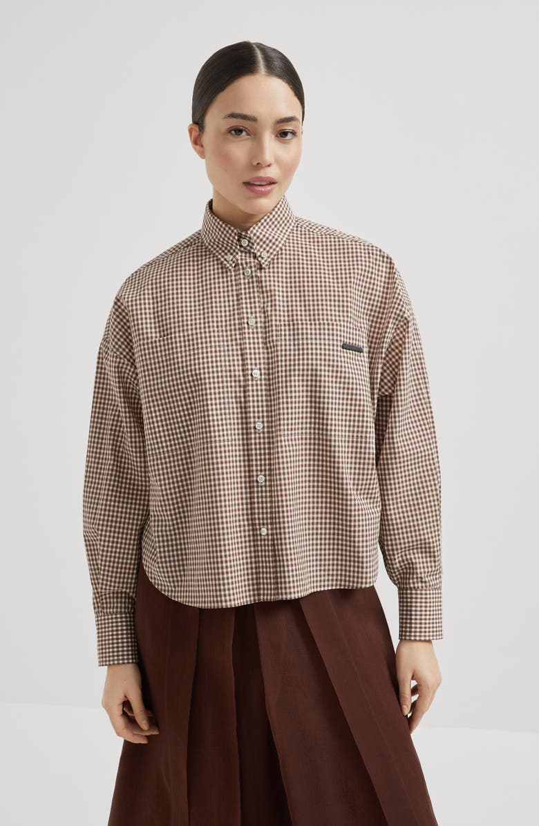 Brunello Cucinelli Checked poplin shirt, Alternate, color, Brown