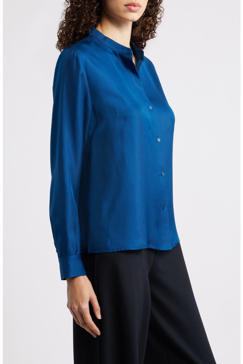 Mandarin Collar Silk Button-Up Shirt, Alternate, color, ATLANTIS
