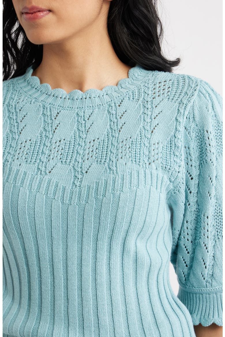 Mixed Stitch Elbow Sleeve Sweater, Alternate, color, PALE TEAL