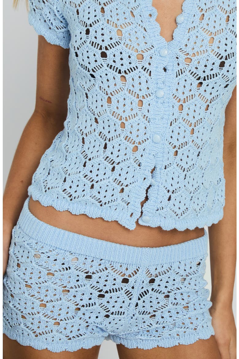Sun Still Shines Pointelle Stitch Button-Up Top & Shorts, Alternate, color, BLUE