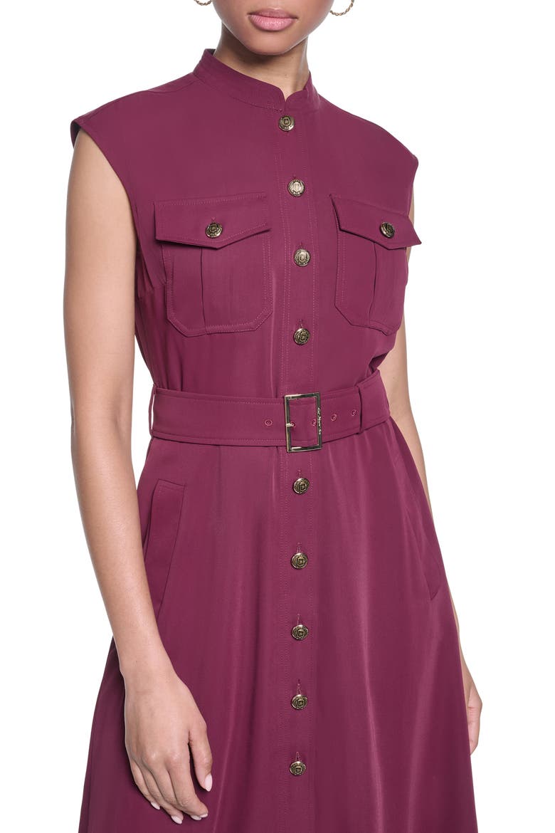 Belted Crepe Shirtdress, Alternate, color, PORT