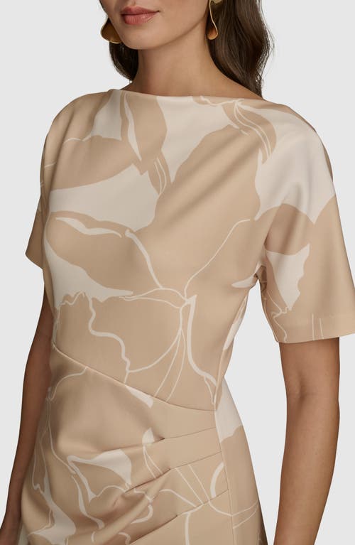 Donna Karan New York Watercolor Print Midi Dress In Sand Cream