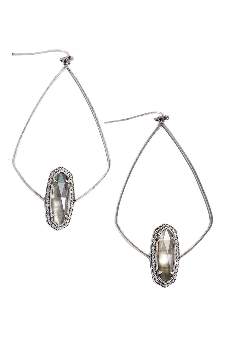 'Arianna' Drop Earrings, Main, color, BLACK MOTHER OF PEARL/ SILVER
