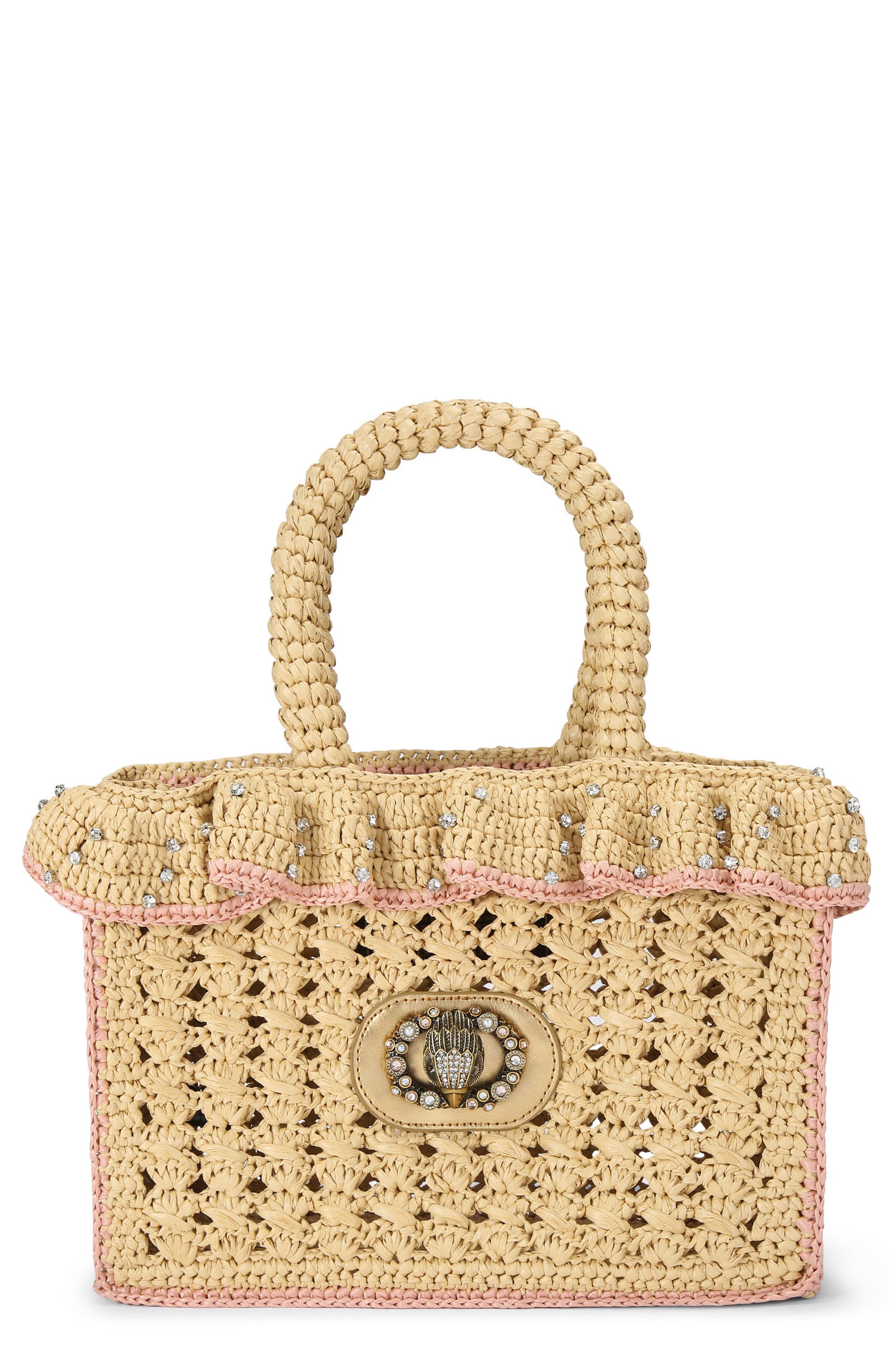 Kurt Geiger London Ruffle Woven Tote, Main, color, Open Beige