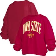 PRESSBOX Women's Pressbox Cardinal Iowa State Cyclones Janise Arch Over Logo Waist Length Oversized Pullover Sweatshirt