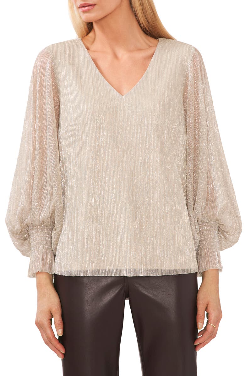 Halogen<sup>®</sup> Metallic Semisheer Bishop Sleeve Blouse, Main, color, 