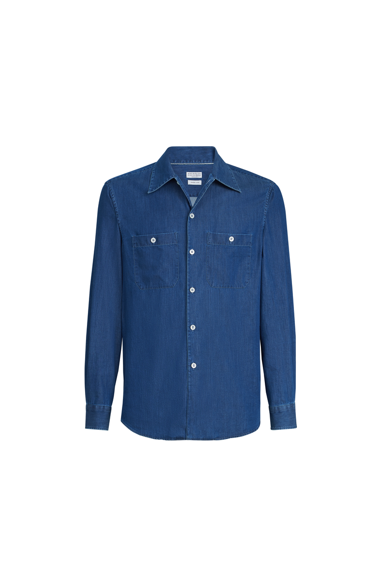 Brunello Cucinelli Lightweight denim shirt, Alternate, color, Dark Denim