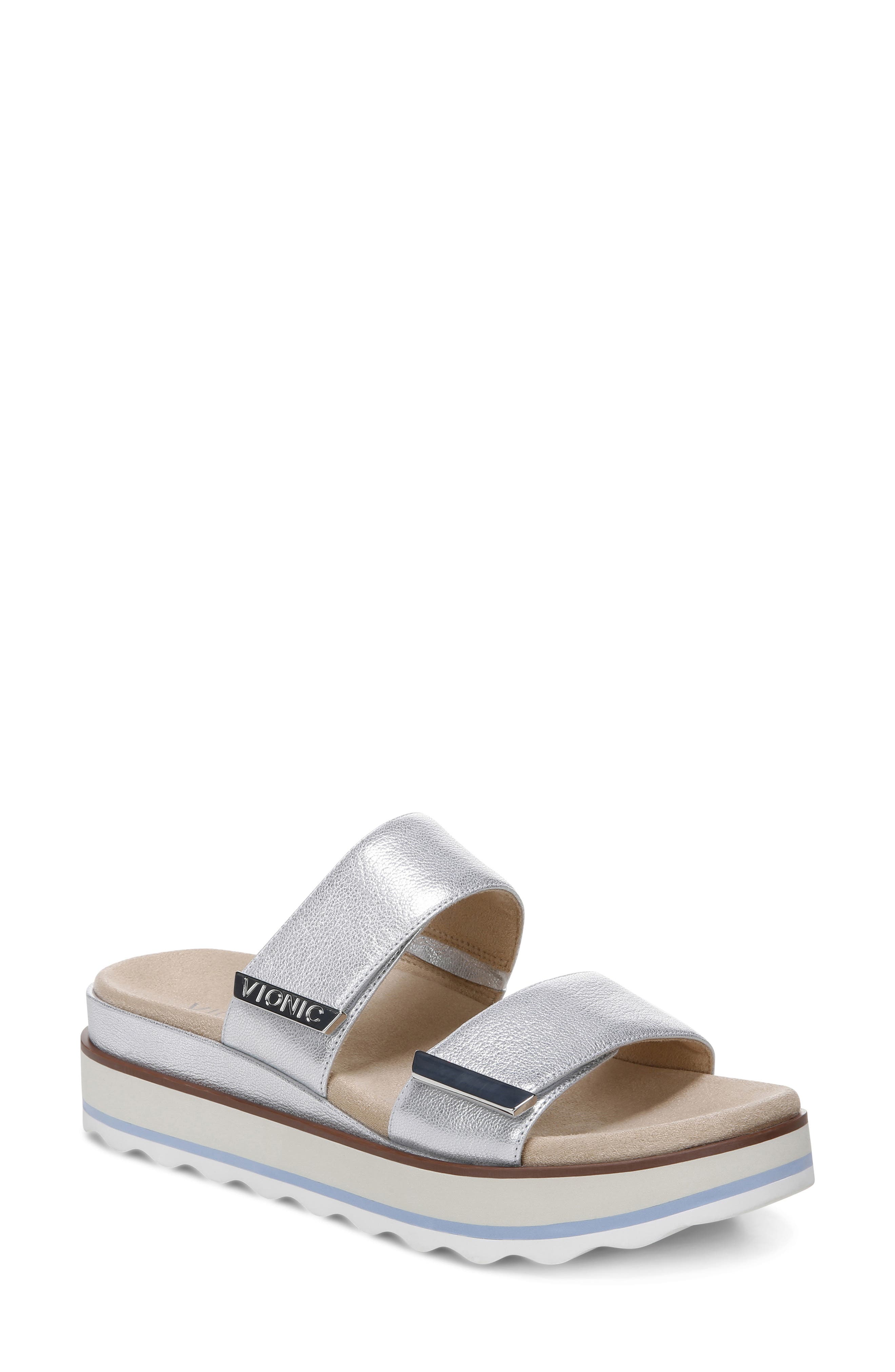 Brandie Platform Slide Sandal, Main, color, PEWTER LEATHER
