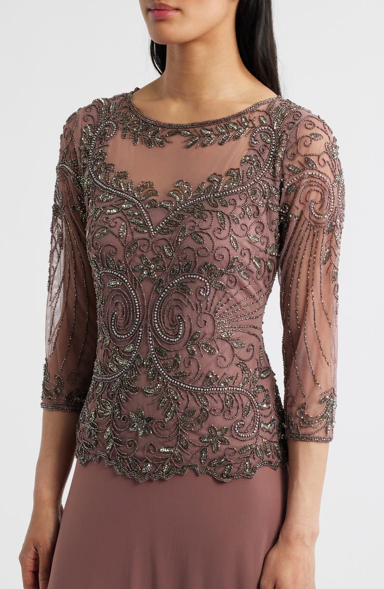Pisarro Nights Pisaro Nights Beaded Mesh Mock Two-Piece Gown, Alternate, color, Mauve 661