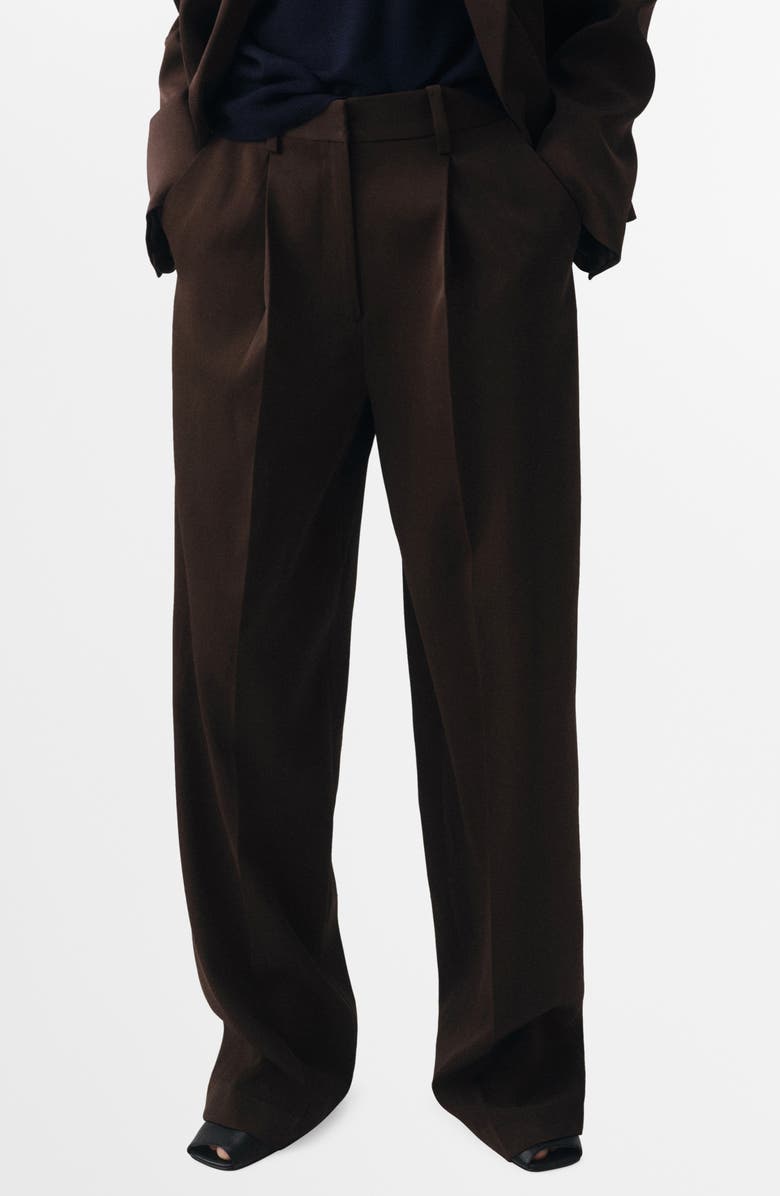 MANGO Selection Pleat Front Straight Leg Pants, Main, color, Chocolate