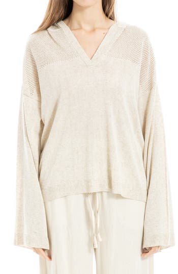 Max Studio Pointelle Hooded Sweater In Oyster