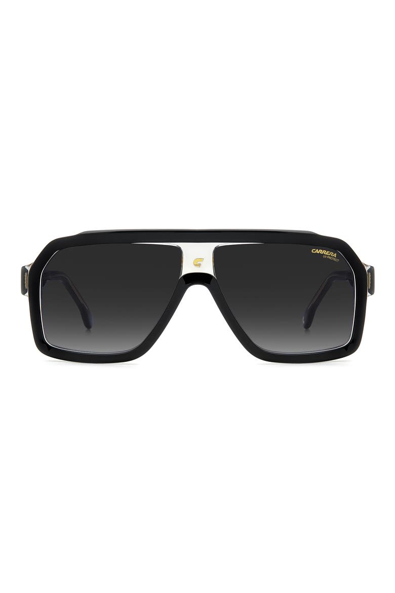 60mm Gradient Polarized Rectangular Sunglasses, Main, color, BLACK GREY/ GREY