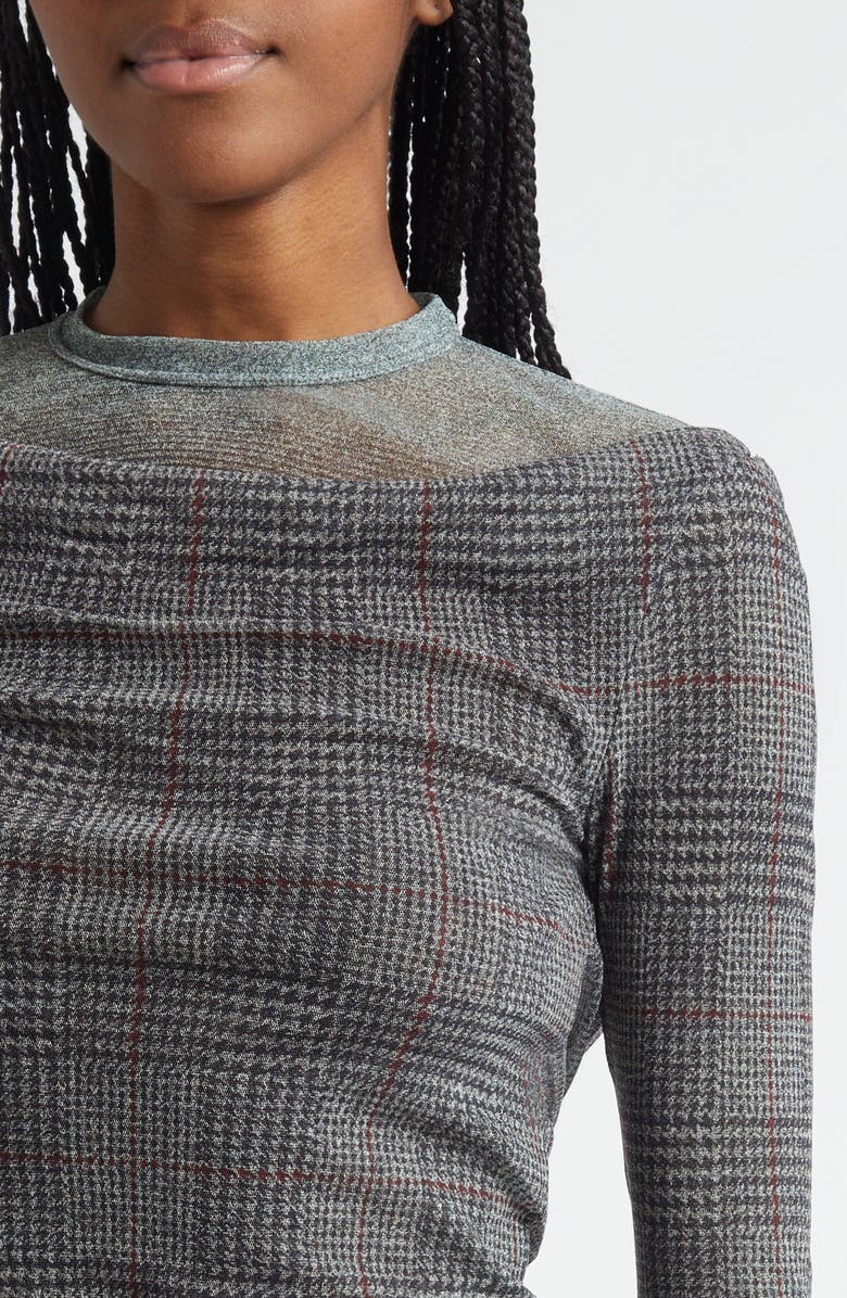 Jean Paul Gaultier The Prince of Wales Plaid Tulle Top, Alternate, color, Light Grey/ Vanilla/ Red