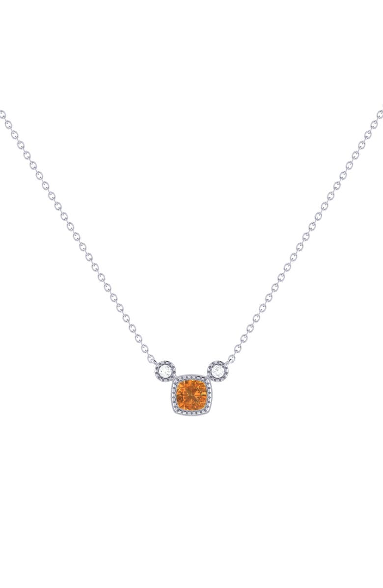 LuvMyJewelry Cushion Cut Citrine & Diamond 14K Gold Birthstone Necklace, Main, color, 