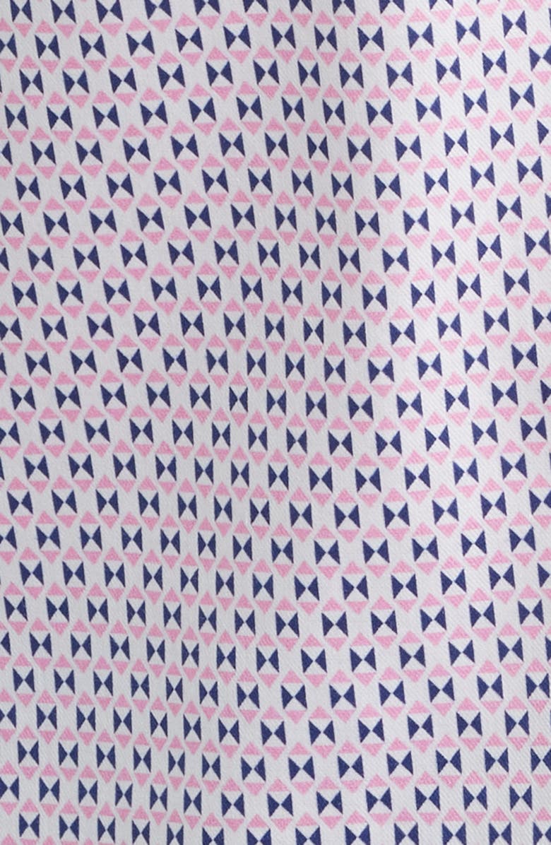 Johnston & Murphy Logan Microprint Short Sleeve Cotton Blend Button-Up Shirt, Alternate, color, Pink / Navy Bowtie