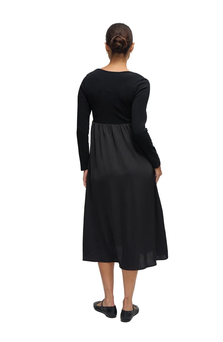 Ingrid & Isabel Mix Media Midi Maternity Dress, Alternate, color, Black