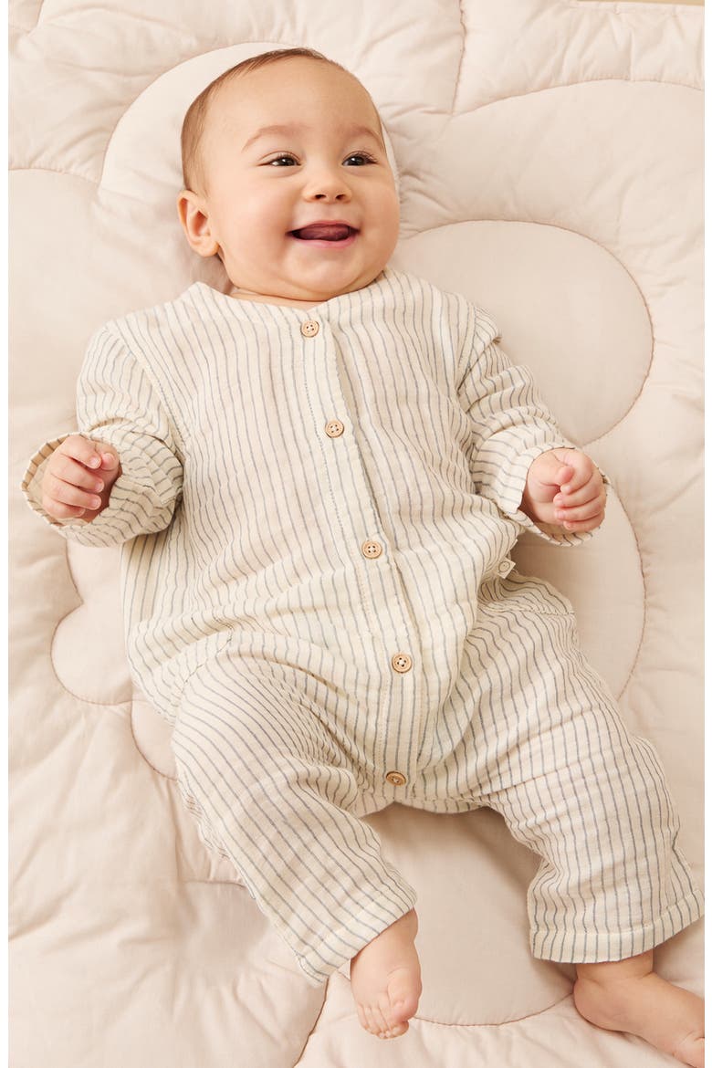 Organic Cotton Muslin Romper, Alternate, color, BLUE STRIPE