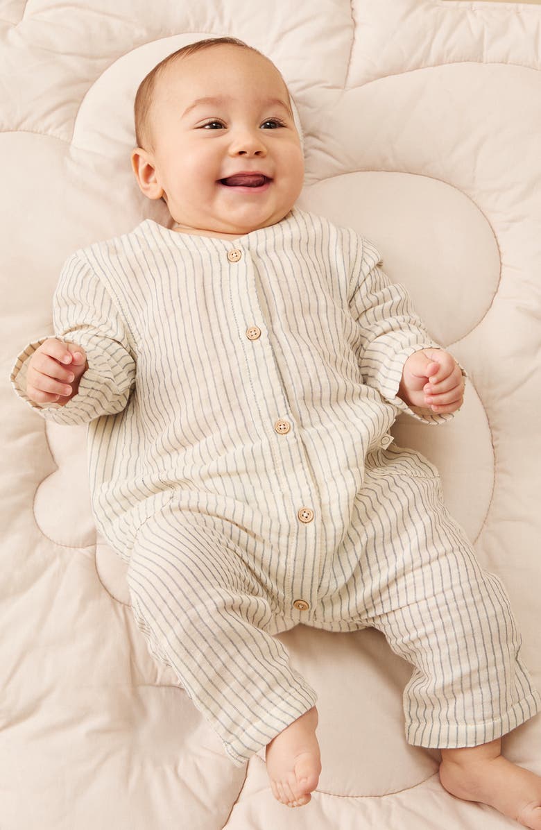 MORI Organic Cotton Muslin Romper, Alternate, color, Blue Stripe