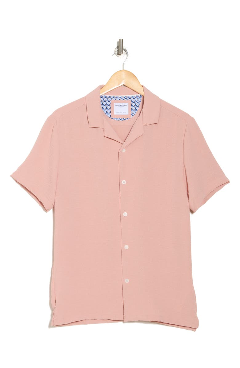 DENIM AND FLOWER Texture Woven Short Sleeve Button-Up Shirt, Alternate, color,