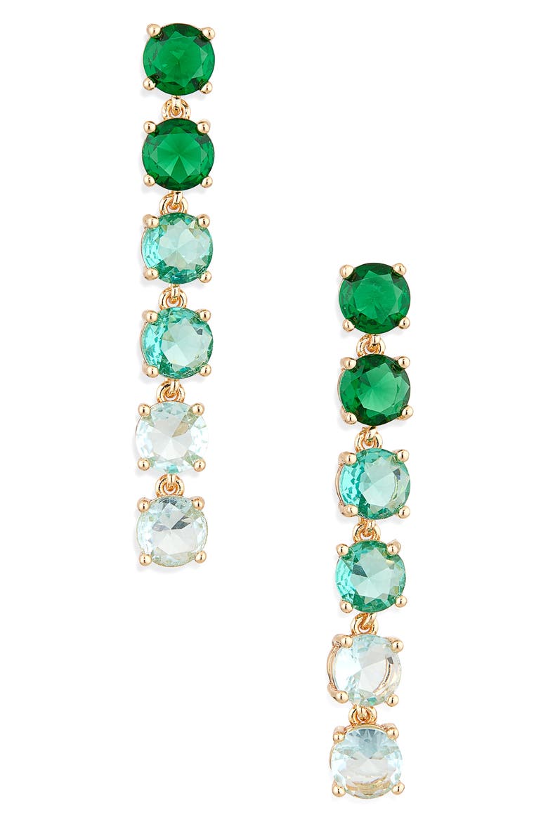 Ombré Crystal Linear Drop Earrings, Main, color, GREEN MULTI